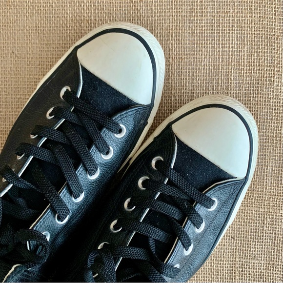 CONVERSE Black Leather Hi-tops Men’s Size 10.5 - Picture 5 of 15